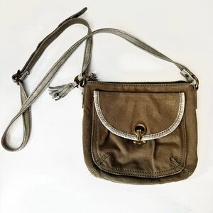 Eddie Bauer | Vintage Crossbody Purse Bag, Khaki Fatigue, Canvas w/ Leather